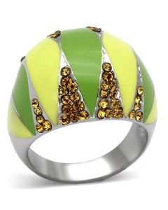 JCE831 High polished (no plating) Stainless Steel Ring with Top Grade Crystal  in Topaz
