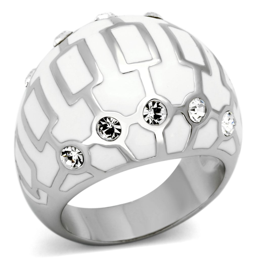 JCE871 High polished (no plating) Stainless Steel Ring with Top Grade Crystal  in Clear