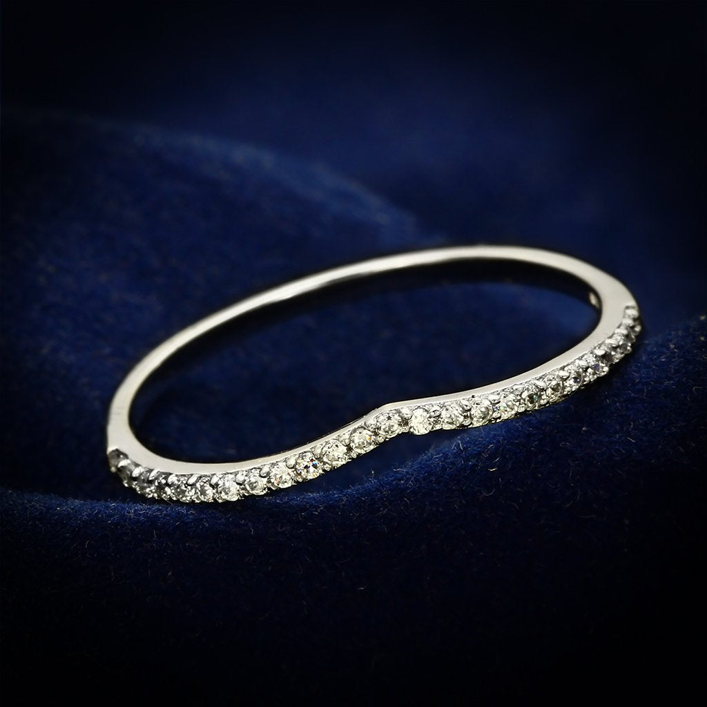 JCE076 Rhodium 925 Sterling Silver Ring with AAA Grade CZ  in Clear