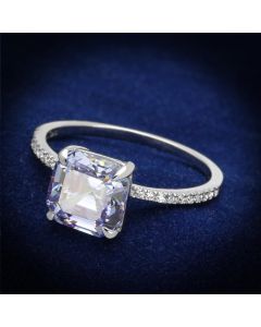 JCE176 Rhodium 925 Sterling Silver Ring with Cubic  in Light Amethyst