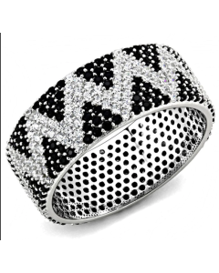 JCE613 Rhodium 925 Sterling Silver Ring with AAA Grade CZ  in Jet