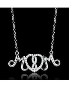 JCE571 Rhodium 925 Sterling Silver Necklace with AAA Grade CZ  in Clear